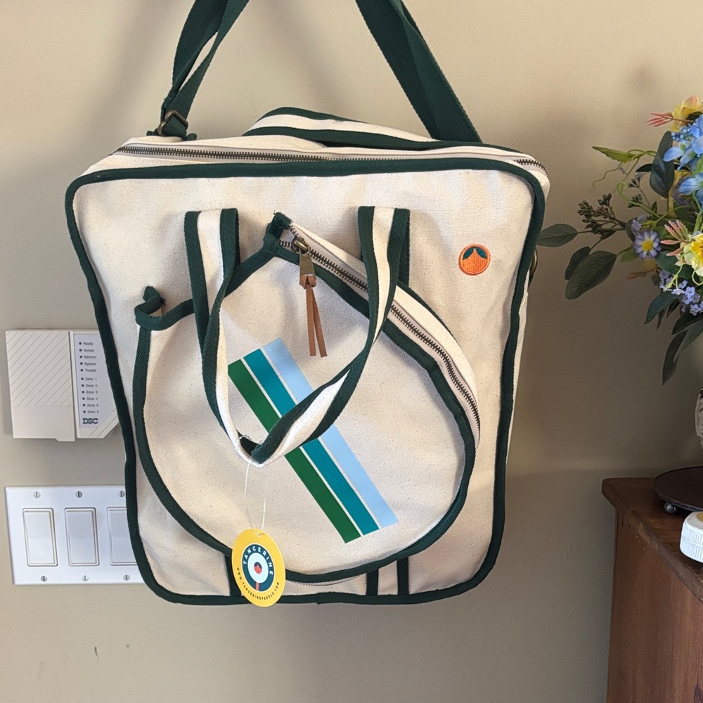 TANGERINE Pickleball CanvasTote Bag with Green Stripes